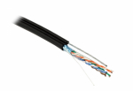 Кабель витая пара F/UTP, кат.5e, 4 пары(24 AWG), одножильн.(solid),экран-фольга, с металл.тросом,внешн Hyperline FUTP4-C5E-S24-SW-OUT-PE-BK-500 (500м)