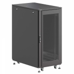 Шкаф напольный разобранный 19   IT-CQE-N 24U 600x1000мм, крыша с вырубкой, дверь стекло и сплошная металл, одинарные боковые панели, черный RAL9005