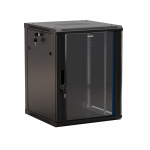 Hyperline TWB-1566-GP-RAL9004 Шкаф настенный 19-дюймовый (19"), 15U, 775x600х600мм, стеклянная дверь с перфорацией по бокам, ручка с замком, цвет черн
