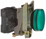 Лампа индикаторная в сборе 1 источник света зеленая круглая линза, плоская 250В AC d22.5мм BA9S IP66 SE _