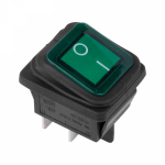 Выключатель клавишный 250V 15А (4с) ON-OFF зеленый с подсветкой влагозащита REXANT (10/10/800)