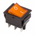 Выключатель клавишный 250V 15А (6с) ON-ON желтый с подсветкой REXANT (10/10/500)