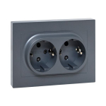 Механизм розетки двойной, 16А, с заземлением, со шторками, с рамкой, графит Эпика EKF