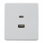 Розетка USB+tapeC шторки с/у перламутр механизм с рамкой 5В/2,4А 5В/3А быстрая зарядка MIELE ROUND 16А KRANZ (1/80)