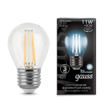 Лампа светодиод 11Вт Шар 830Лм 4100К Е27 LED Gauss Filament 1/10/50