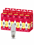 Набор 10 штук лампочки ЭРА RED LINE LED B35-8W-827-E27 R светодиодные (EC) Е14 / E14 8Вт свеча теплый белый свет
