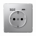 Розетка 1гн c З/К+2хUSB typeА+ typeС с/у алюминий механизм 16А ArtGallery Systeme Electric (1/8/16)