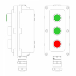 Взрывонепроницаемый пост управления из алюминия LCSD-03-B-MB-L1G(220)x1-P1G(11)x1-P1R(11)x1-PBMB-KAEPM2MHK-20