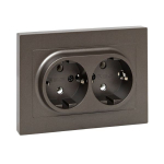 Механизм розетки двойной, 16А, с заземлением, без шторок, с рамкой, мокко Эпика EKF