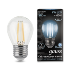 Лампа светодиод 7Вт Шар 580Лм 4100К Е27 LED Gauss Filament 1/10/50