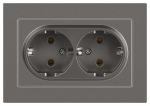 Розетка Intro Accent 6-205-09 двойная 2X2P+E Schuko, 16А-250В, IP20, СУ, AL/CU, титан
