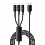 Кабель USB 3в1 Type-С (6A), Lightning (2,4A), micro USB (3A) 1,2м, в черной оплетке REXANT