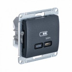 Розетка 1гн USB C с/у антрацит механизм высокоскор.заряд. QC PD Glossa Schneider Electric