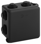 Коробка разветвит 80х80х50 о/у черная с 7 гермовводами под монтажный пистолет безгалогенная (HF) IP55 KOR-80-80-50-7gv-MP-B ЭРА (1/100)