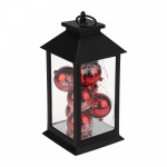Декоративный фонарь с шариками, черный корпус, размер 14x14x27 см, цвет теплый белый