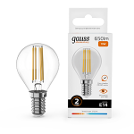 Лампа светодиод 10Вт Шар Е14 2700К 650Лм филамент прозр Gauss Filament Elementary (1/10/100)