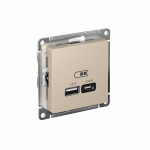 Розетка 2гн USB typeА+ typeС с/у песочный механизм  5В/2,4А 2х5В/1,2А AtlasDesign Systeme Electric (1)