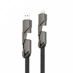 Кабель 4в1 USB-А - Type-C, Lightning - Type-C, 60Вт, 1м, в черной оплетке REXANT