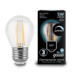 Лампа светодиод 5Вт Шар 450Лм 4100К Е27 LED Gauss Filament 1/10/50