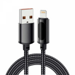 Кабель USB-A - Lightning для Apple, 2,4А, 1м, в черной нейлоновой оплетке, c LED дисплеем REXANT