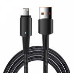 Кабель USB-A - Lightning для Apple, 2,4А, 1м, в черной нейлоновой оплетке, со световой индикацией REXANT