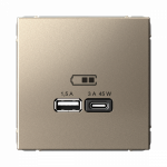 Розетка 2гн USB+USB A+C с/у шампань механизм высокоскор.заряд. QC PD ArtGallery Systeme Electric (1/8/16)