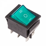 Выключатель клавишный 250V 15А (6с) ON-OFF-ON зеленый  с подсветкой и нейтралью Rexant (10/10/600)