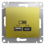 Розетка 2гн USB+USB A+C с/у фисташковый механизм 5В/2.4А 2х5В/1.2А Glossa Schneider Electric