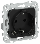 FLITE Роз.с з/к/ш 16А USB AA 3,1А б/к РСЮша11-1-ФлЧ чер. IEK