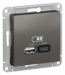 Розетка 2гн USB+USB typeА+ typeС с/у сталь механизм 5В/2,4 А, 2х5В/1,2 А AtlasDesign Systeme Electric (1/1)