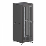 Шкаф напольный разобранный 19   IT-CQE-N 42U 800x800мм, крыша с вырубкой, дверь стекло и двойная сплошная металл, двойные боковые панели, черный RAL90