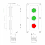 Взрывонепроницаемый пост управления из алюминия LCSD-03-B-MB-L1G(220)x1-P1G(11)x1-P1R(11)x1-PBMB-KA2MHK