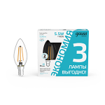 Лампа светодиод 5,5Вт Свеча 530Лм 4100К Е14 LED (3 лампы в упаковке) Gauss Basic Filament 1/20