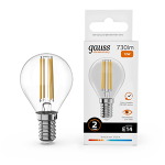 Лампа светодиод 12Вт Шар Е14 2700К 730Лм филамент Gauss Filament Elementary (1/10/100)