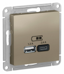 Розетка 2гн USB+USB typeА+ typeС с/у шампань механизм 5В/2,4А 2х5В/1,2А AtlasDesign Systeme Electric (1)