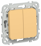 FLITE Выключ. 2-кл. кноп. прох. 10А ВС62-2-0-ФлЗ зол. IEK