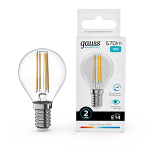 Лампа светодиод 10Вт Шар Е14 4100К 670Лм филамент Gauss Filament Elementary (1/10/100)