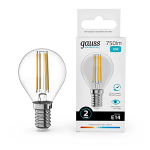 Лампа светодиод 12Вт Шар Е14 4100К 750Лм филамент прозр Gauss Filament Elementary (1/10/100)