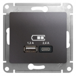 Розетка 2гн USB+USB typeА+ typeС с/у графит механизм 5В/2,4А 2х5В/1,2А Glossa Schneider Electric (1)