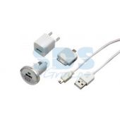 Комплект СЗУ, АЗУ, кабель miniUSB-USB, переходник microUSB, 30 pin, белый (10/10/100)