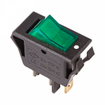 Выключатель клавишный 250V 15А (3с) ON-OFF зеленый с подсветкой REXANT (10/10/1000)