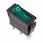Выключатель клавишный 250V 15А (3с) ON-OFF зеленый  с подсветкой Rexant (10/10/2500)