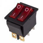 Выключатель клавишный 250V 15А (6с) ON-OFF красный с подсветкой двойной REXANT (10/10/1000)