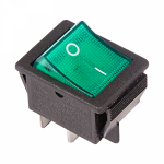 Выключатель клавишный 250V 16А (4с) ON-OFF зеленый с подсветкой REXANT (10/10/500)