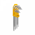 Набор ключей имбусовыx Tamper-Torx KRANZ 9 шт., ТТ10-ТТ50, закаленные, удлиненные, никель