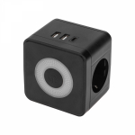Двойник 2гн с з/к 16А + 2хUSB-A 2,4А + USB Type-C 3А Куб с ночной подсветкой, черный REXANT