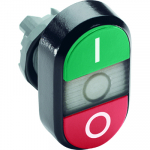 Фронтальная часть нажимной кнопки плоск., 2 упр. элемента цвет красный + зеленый с овал. линзой, с подсветкой, ABB