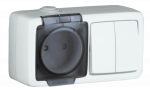 Блок комбинир-ый открыт. установки, клавишный/кнопочный 1 розетка с З/К 16А 220-250В пластик бежевый IP44 HEGEL