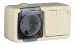 Блок комбинир-ый открыт. установки, клавишный/кнопочный 1 розетка с З/К 16А 220-250В пластик бежевый IP44 HEGEL