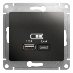 Розетка 2гн USB+USB typeА+ typeС с/у антрацит механизм  Glossa Systeme Electric(1)